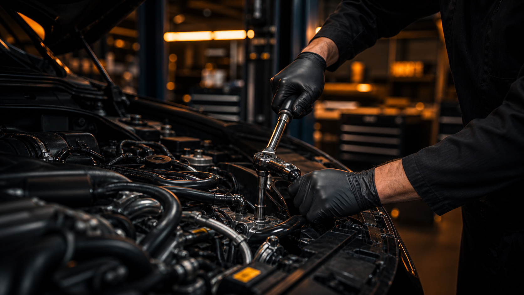 Mechanic carrying out vehicle repairs in an automotive workshop in Wellington